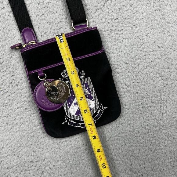 Vintage Juicy Couture Cross Body Bag Mini Purse Black Purple Embroidered Y2K - Picture 11 of 16